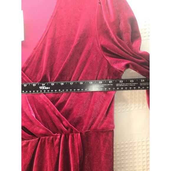 Nine West berry jewel toned crushed Velvet Faux Wrap mini Dress 2X 5629 - Picture 4 of 8